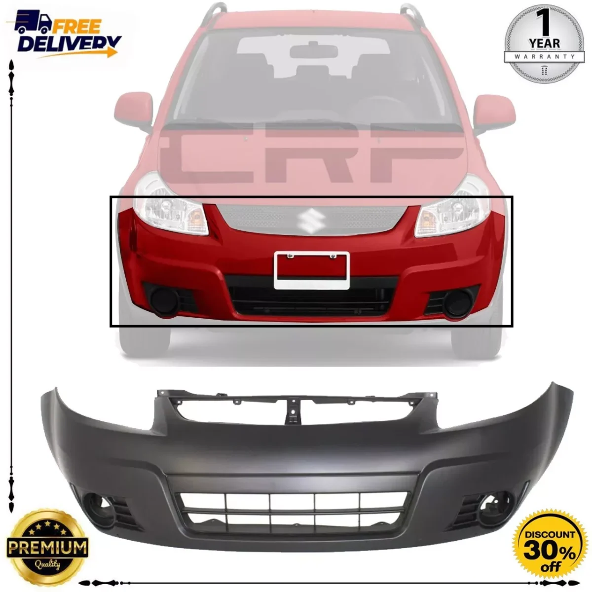 Front Bumper Cover For 2007-2012 Suzuki SX4 Hatchback w/ fog lamp holes Primed